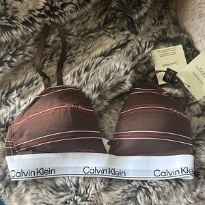 Calvin Klein Brown Bralette with Red and White Accents